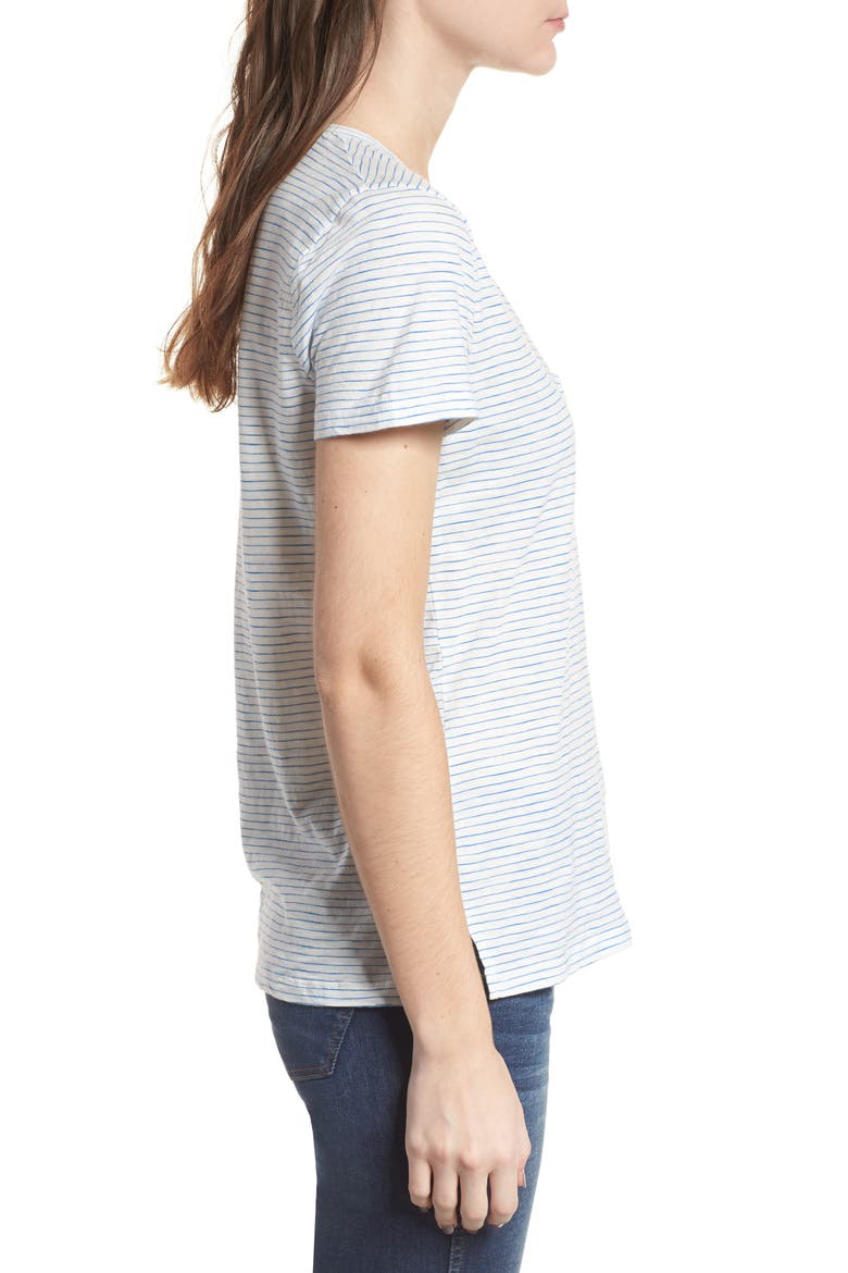 Whisper Cotton Stripe V-Neck Tee, Alternate, color, BRIGHT IVORY