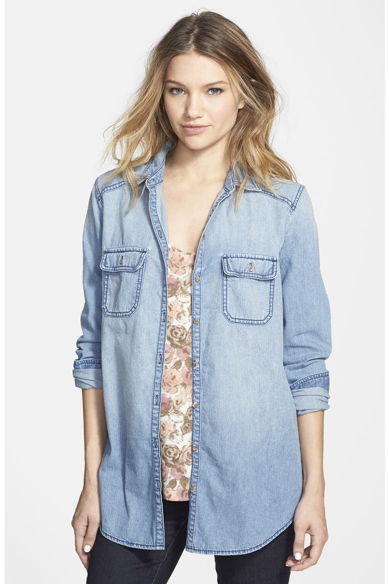 Chambray Boyfriend Shirt, Main, color, MYSTIC  BLUE