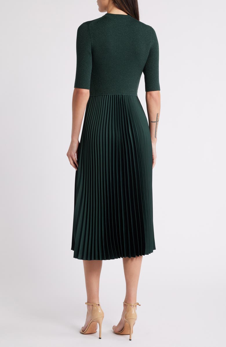 BOSS Fireanami Shimmer Sweater Dress with Plissé Skirt, Alternate, color, Court Green