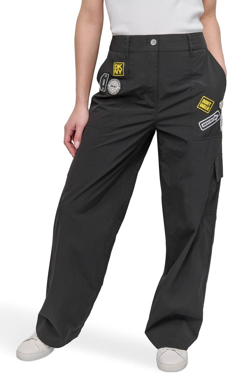 DKNY Pins & Patches Wide Leg Nylon Cargo Pants, Main, color, 