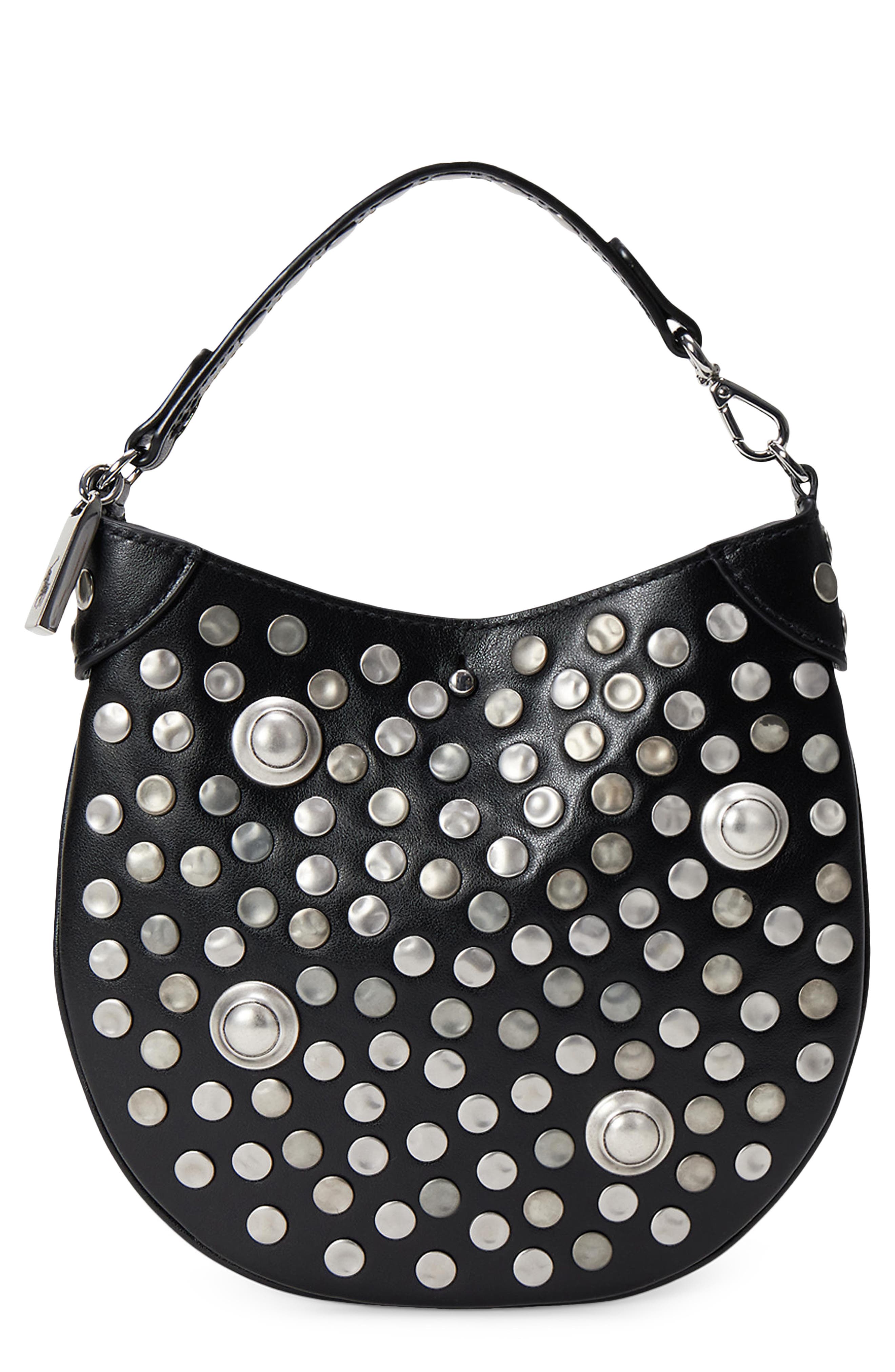 Polo ID Studded Leather Top Handle Bag, Main, color, BLACK