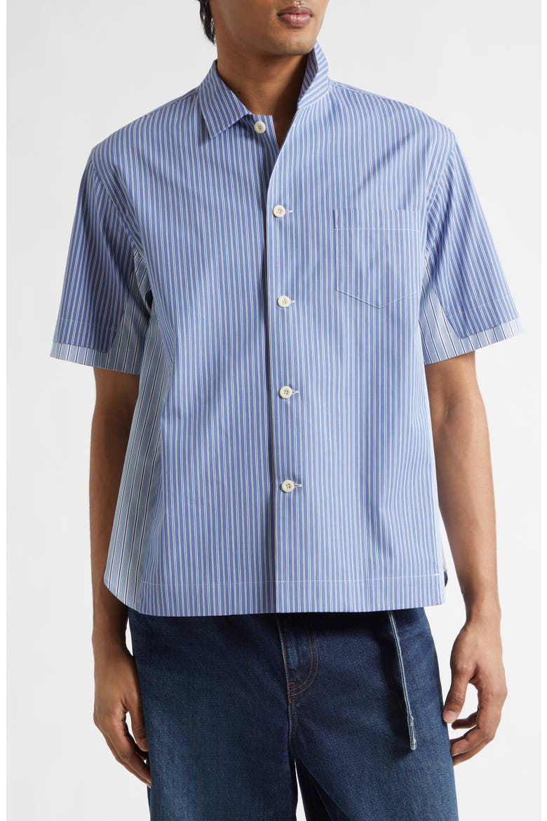 Mixed Stripe Cotton Poplin Button-Up Shirt, Main, color, BLUE STRIPE
