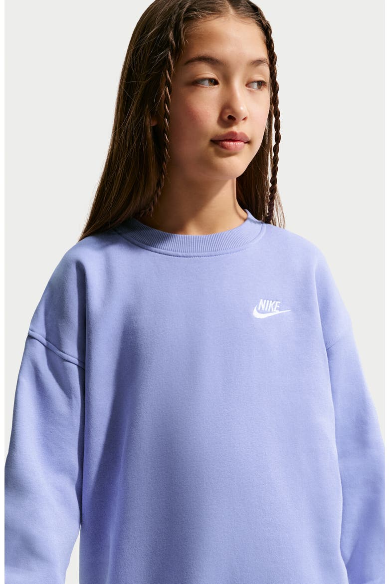 Kids' Club Fleece Oversize Crewneck Sweatshirt, Alternate, color, LIGHT THISTLE/ WHITE