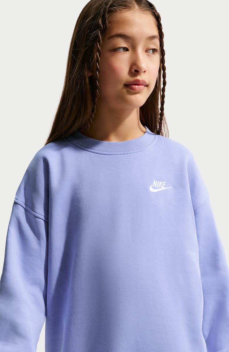 Nike Kids' Club Fleece Oversize Crewneck Sweatshirt, Alternate, color, Light Thistle/ White