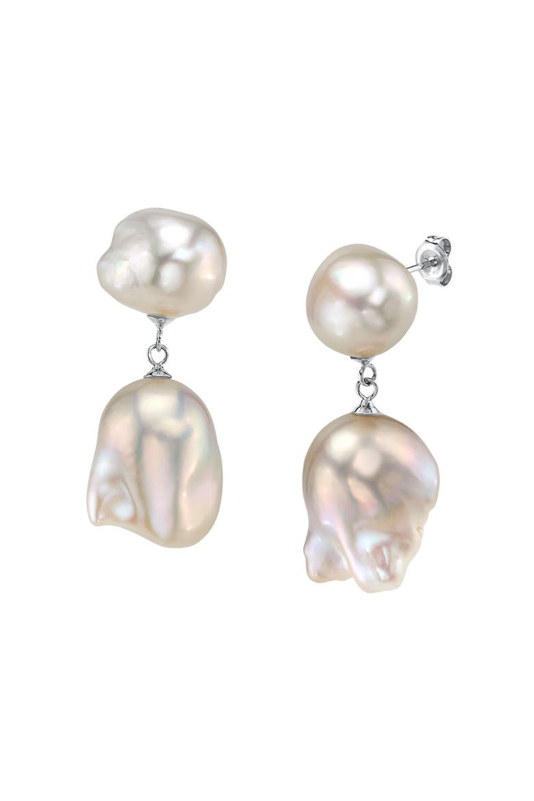 White Freshwater Baroque Pearl Glory Earrings, Main, color, Sterling Silver