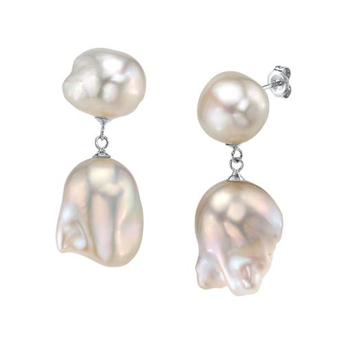 The Pearl Source White Freshwater Baroque Pearl Glory Earrings In Sterling Silver