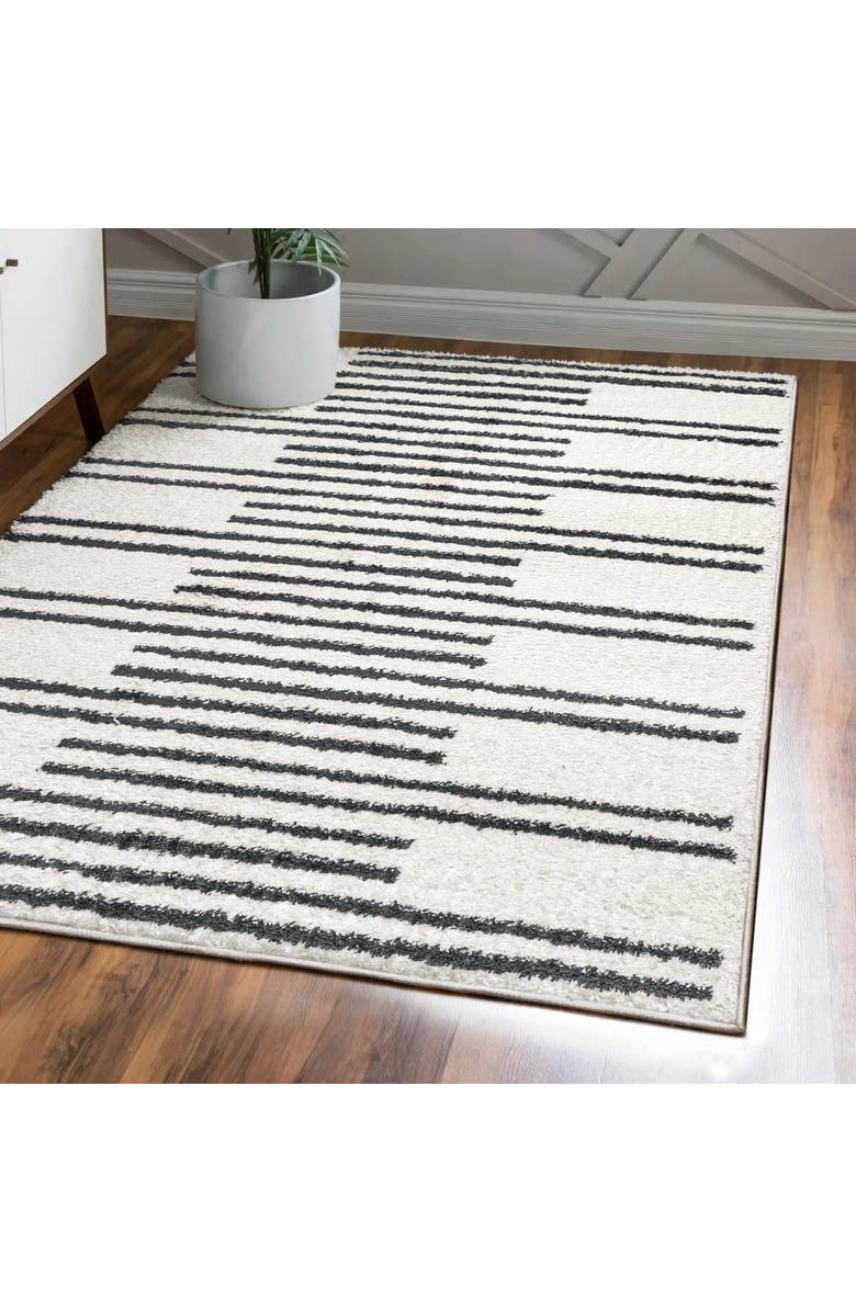 JONATHAN Y Petra Stripe Geometric Shag Area Rug, Alternate, color, White/Gray