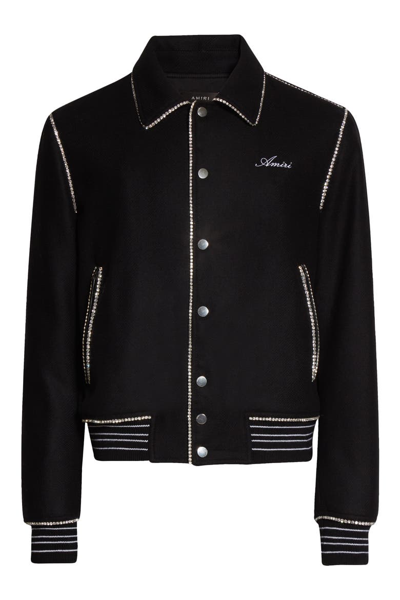 Cherub Crystal Embellished Wool Blend Bomber Jacket, Alternate, color, BLACK