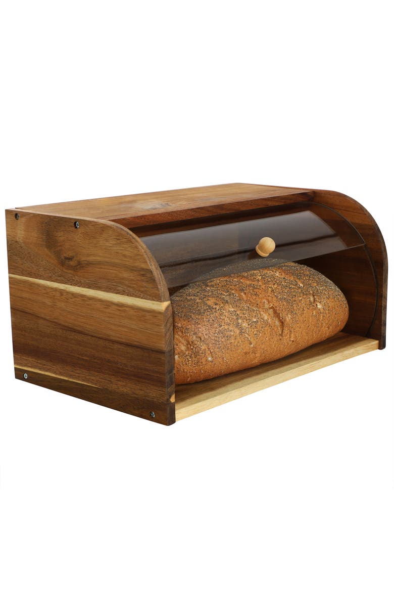 Megachef Acacia Wood Bread Box with Sliding Plastic Lid, Main, color, Acacia