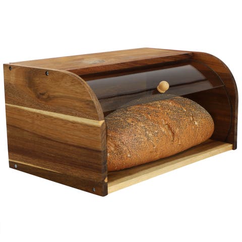 Acacia Wood Bread Box with Sliding Plastic Lid