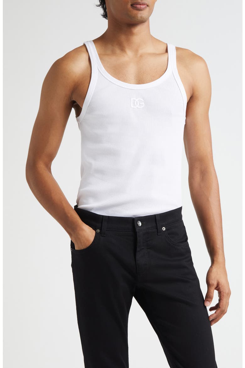 Embroidered Logo Rib Tank, Main, color, W0800 BIANCO OTTICO