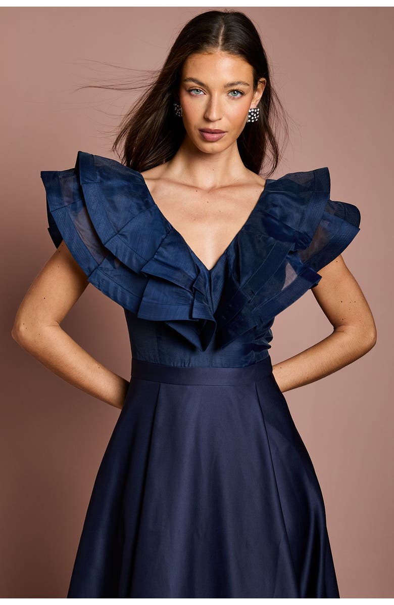 Coast Frill Shoulder Midi Dress, Alternate, color, Navy