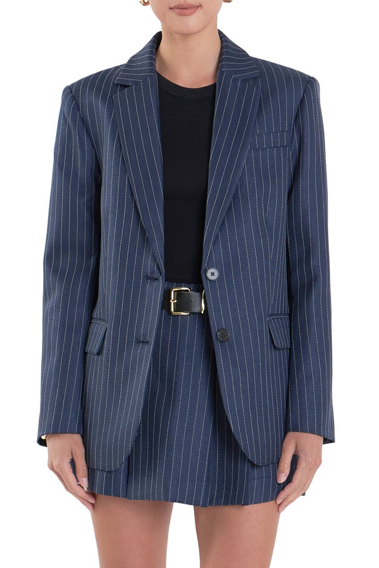 Stripe Oversize Blazer, Main, color, NAVY