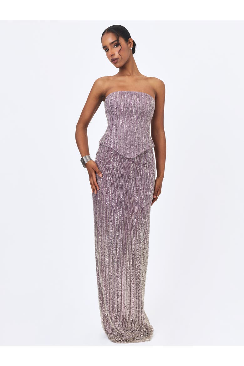 Tosca Crystal Beaded Corset Strapless Peplum Dress, Alternate, color, Purple