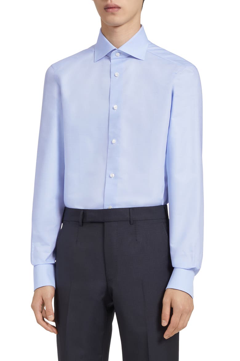 Trofeo Milano Cotton Button-Up Shirt, Main, color, LIGHT BLUE