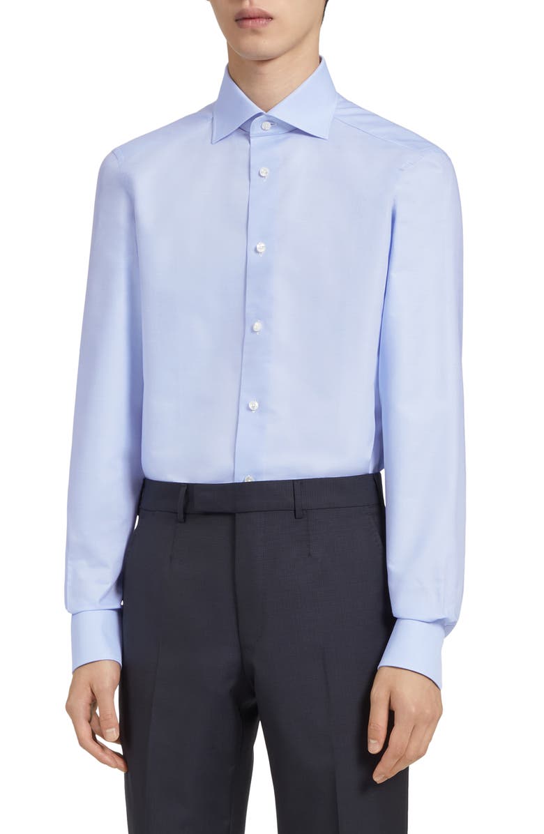 ZEGNA Trofeo Milano Cotton Button-Up Shirt, Main, color, Light Blue