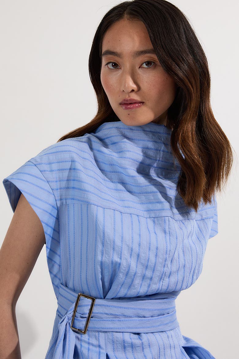 Belted Woven Midi Shirt Dress, Alternate, color, Blue