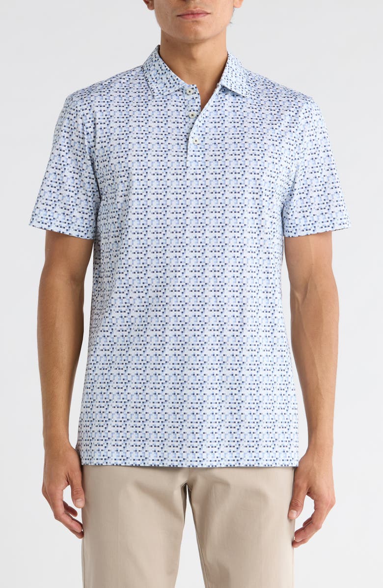 Bugatchi Victor Short Sleeve 8-Way Stretch OoohCotton<sup>®</sup> Knit Button-Up Shirt, Main, color, Air Blue