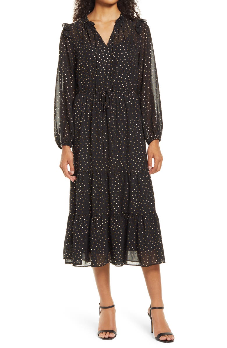 Julia Jordan Julie Jordan Drawstring Waist Long Sleeve Midi Dress, Main, color, 
