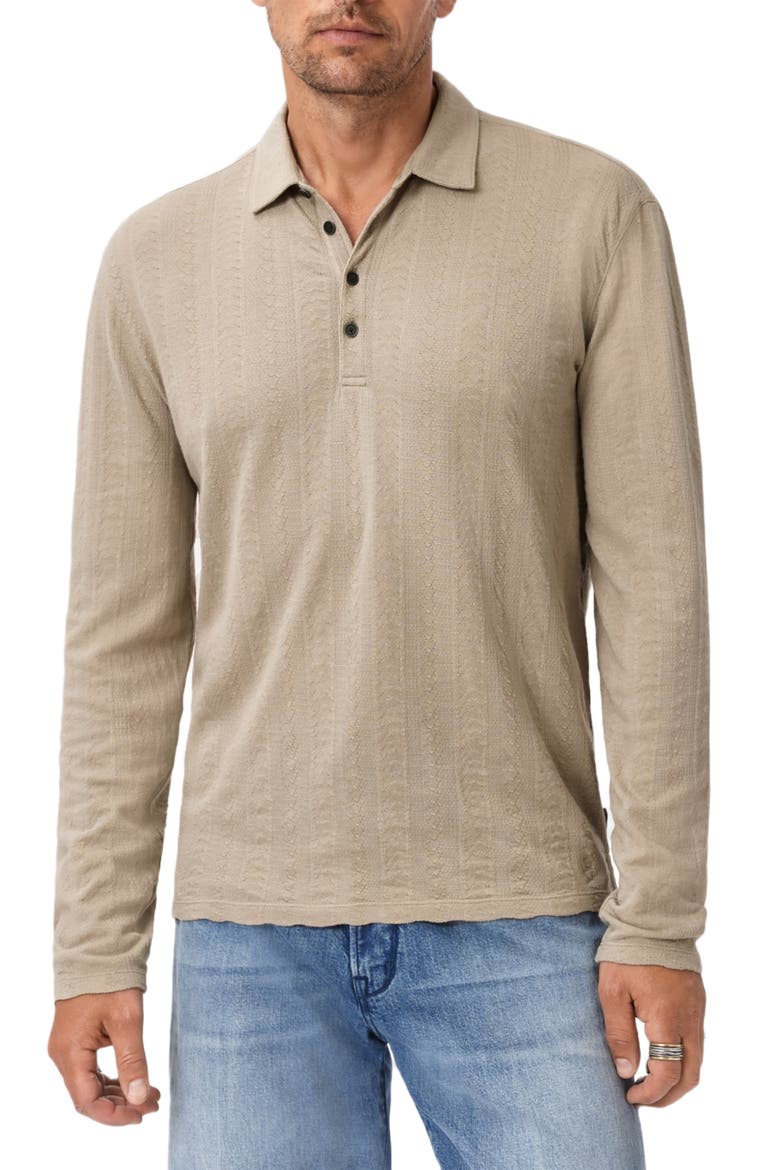 Jalen Three Color Marl Jacquard Long Sleeve Polo, Alternate, color, TERRA BROWN