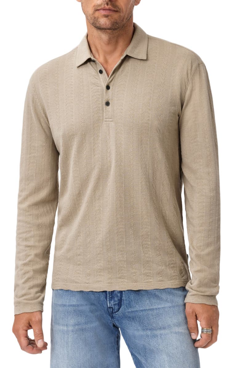 John Varvatos Jalen Three Color Marl Jacquard Long Sleeve Polo, Alternate, color, Terra Brown