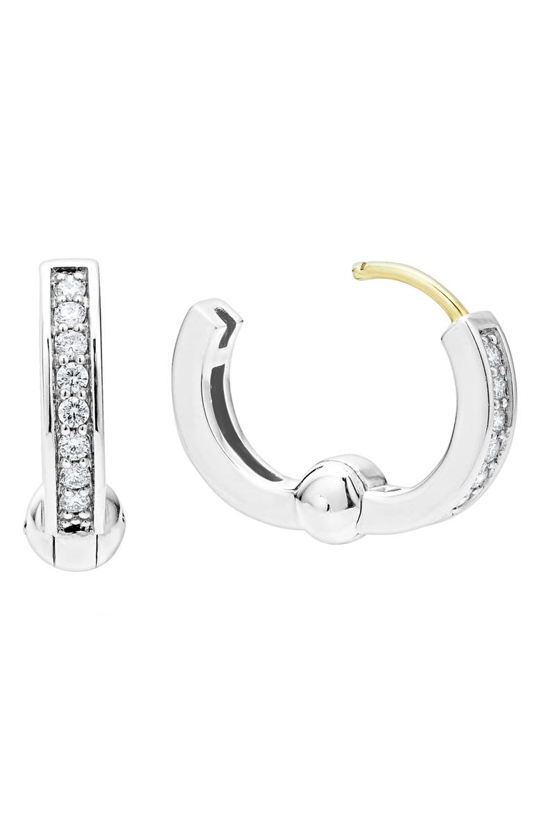 LAGOS Caviar Spark Diamond Huggie Hoop Earrings, Alternate, color, Silver Diamond