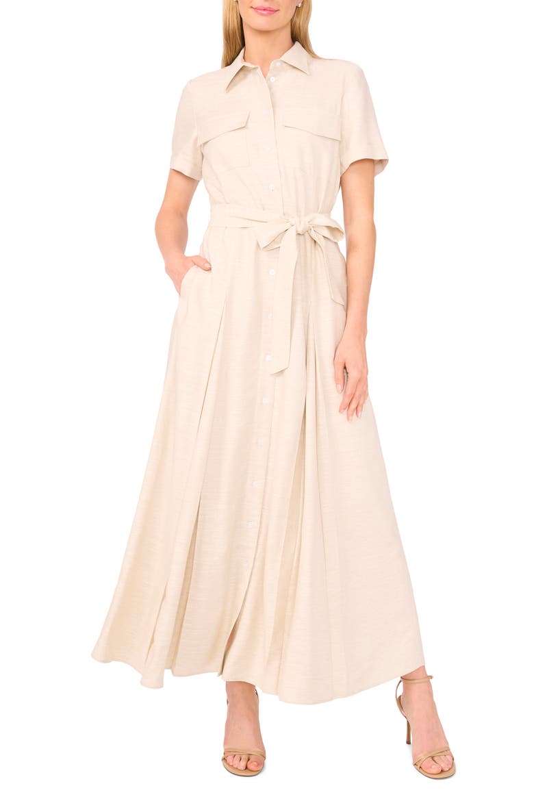 Short Sleeve Belted Shirtdress, Main, color, TAUPE BISQUE
