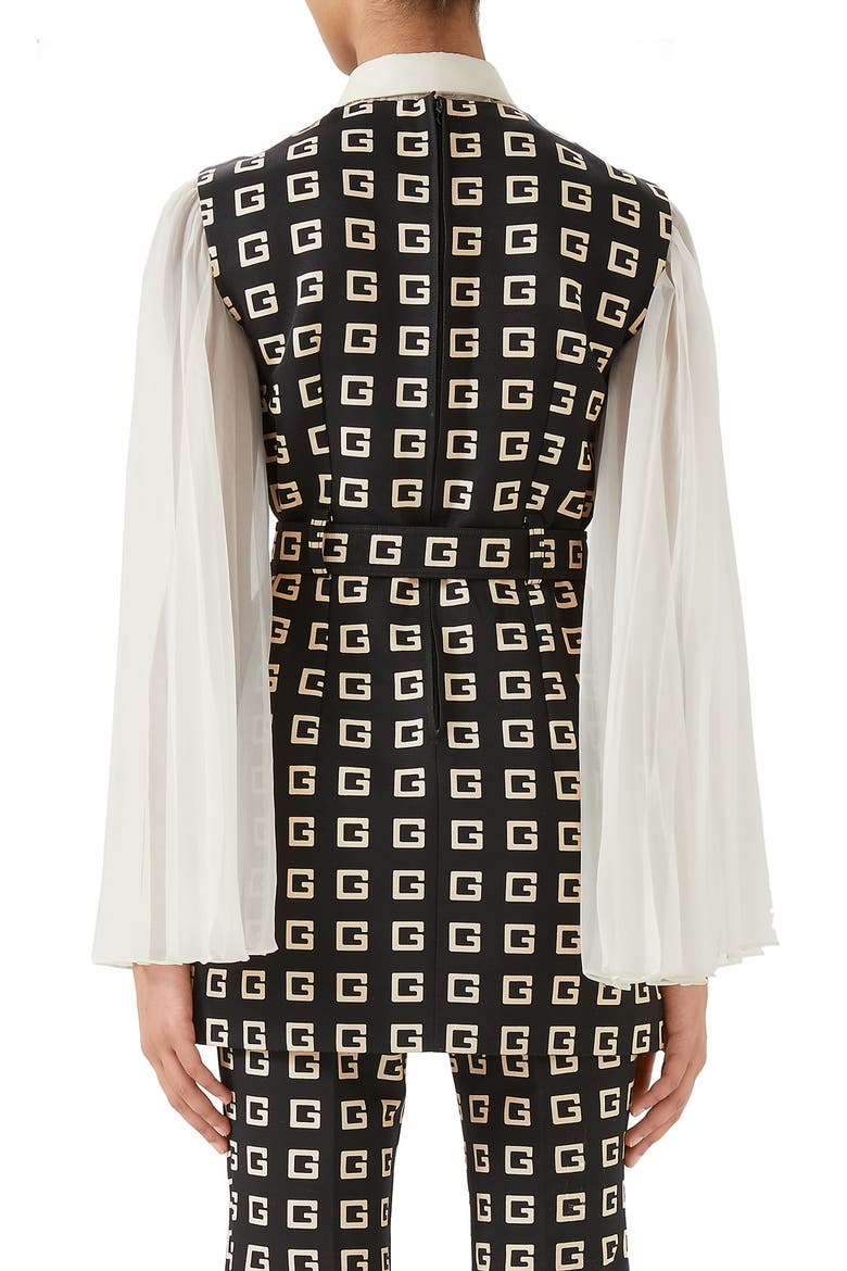 Square-G Logo Print Belted Faille Tunic, Alternate, color, BLACK/ IVORY
