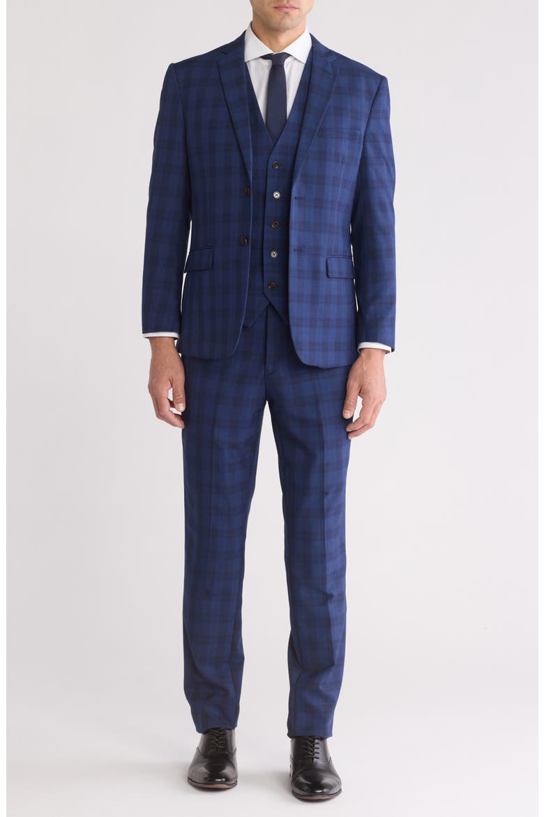Slim Fit 3-Piece Check Suit, Main, color, BLUE