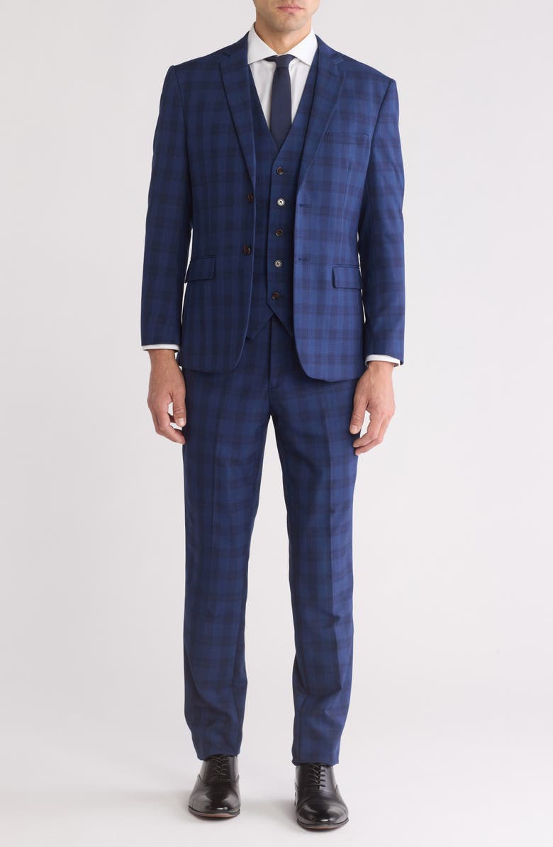 Gino Vitale Slim Fit 3-Piece Check Suit, Main, color, Blue