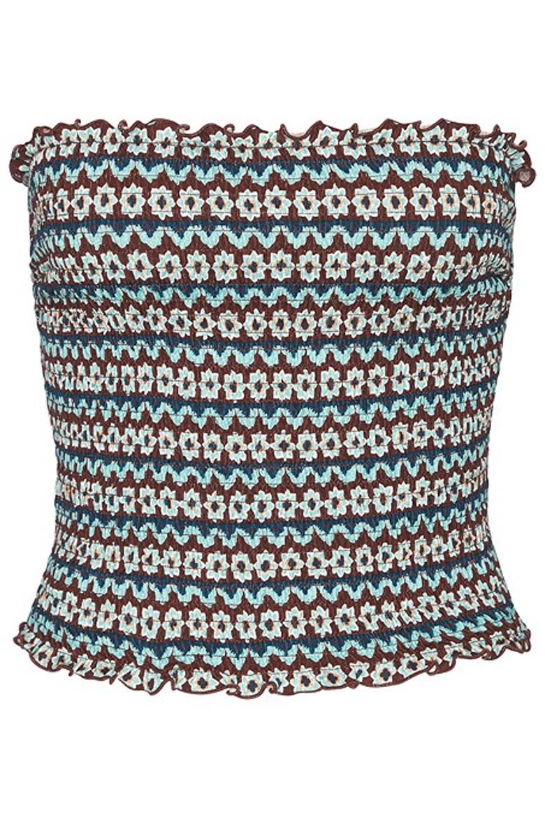 Women's Smocked Strapless Top, Alternate, color, Blue Multi