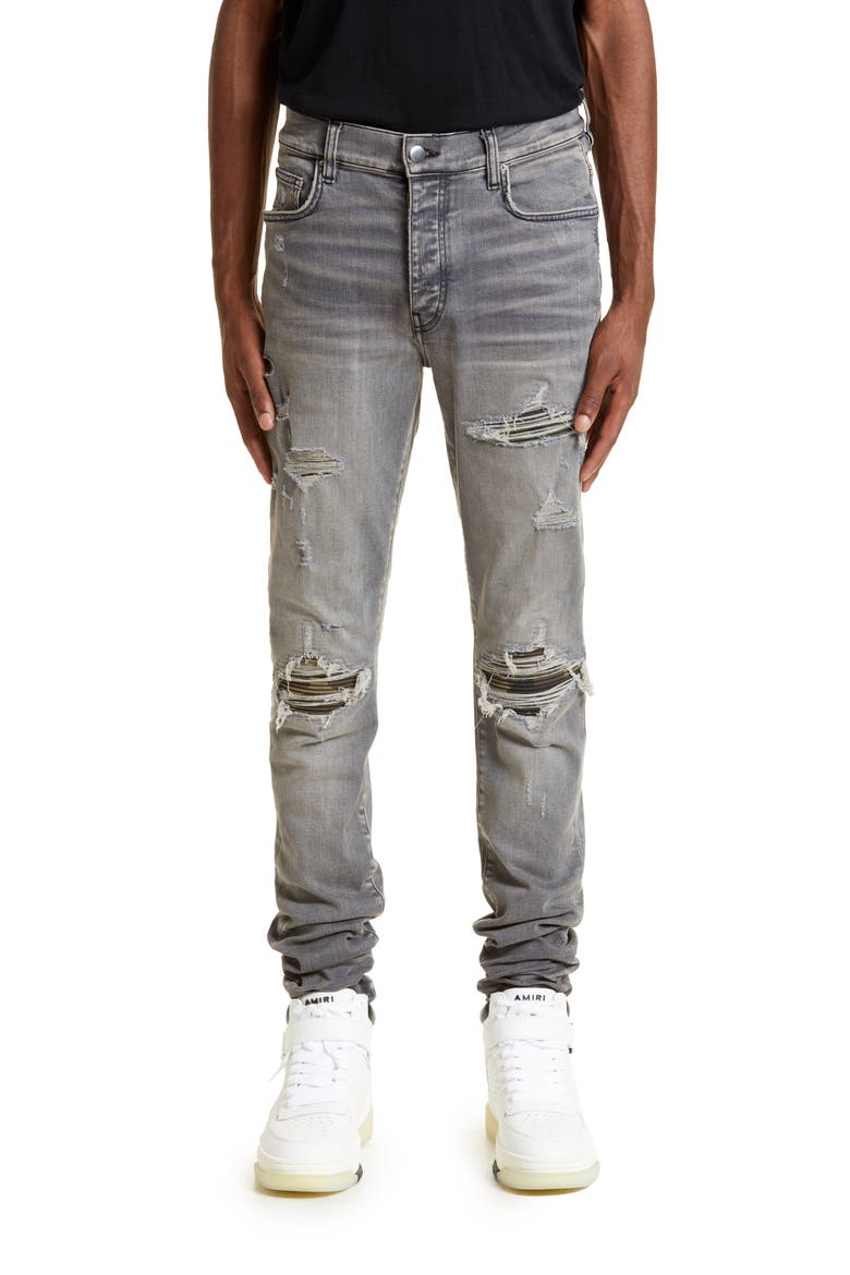 Men's MX1 Camouflage Ripped Patch Skinny Jeans, Main, color, GREY