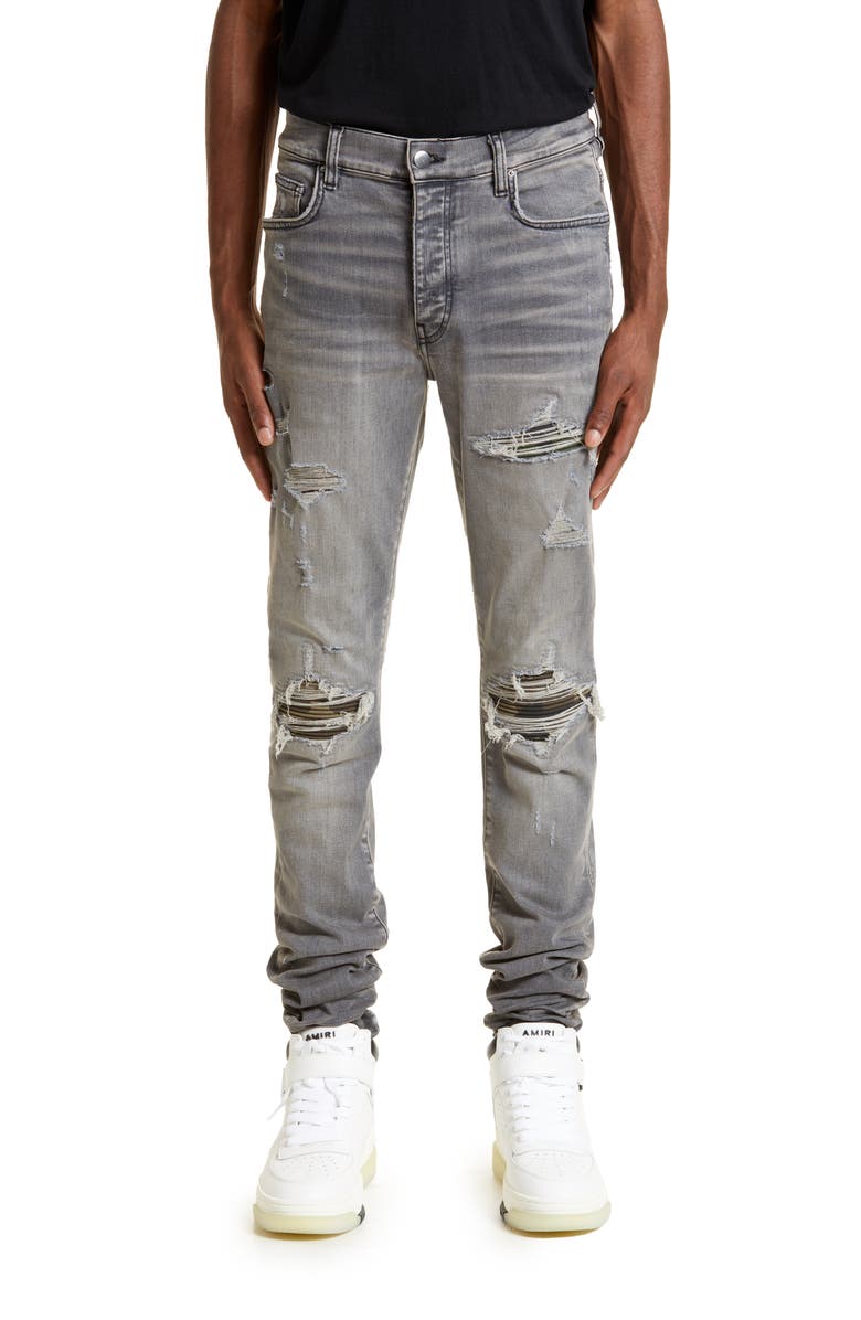 AMIRI Men's MX1 Camouflage Ripped Patch Skinny Jeans, Main, color,