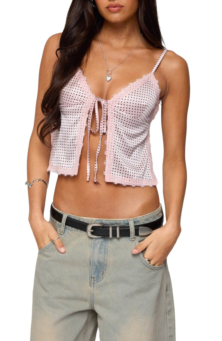 EDIKTED Dot Backless Satin Camisole, Main, color, Light-Pink