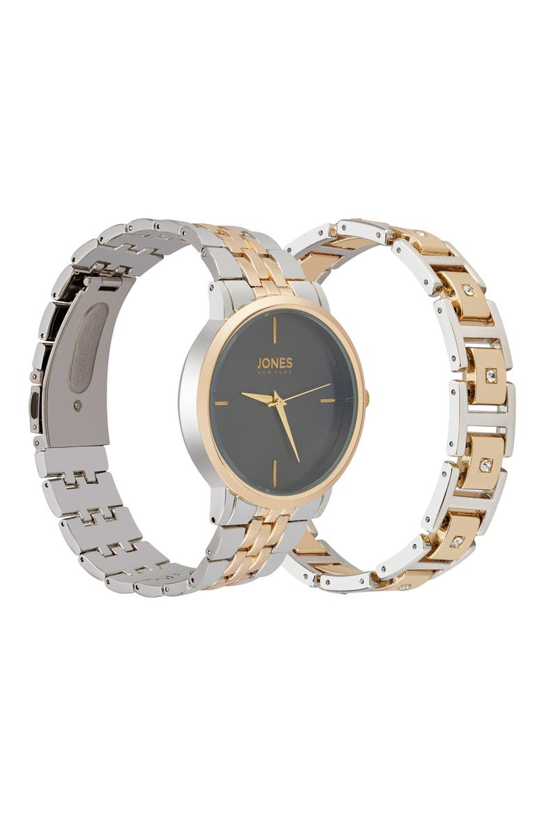 Three-Hand Quartz Mesh Strap Watch & ID Bracelet Set, Alternate, color, GOLD/ SILVER