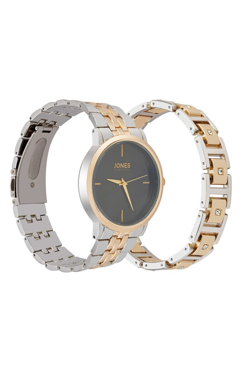 Jones New York Three-Hand Quartz Mesh Strap Watch & ID Bracelet Set, Alternate, color, Gold/ Silver
