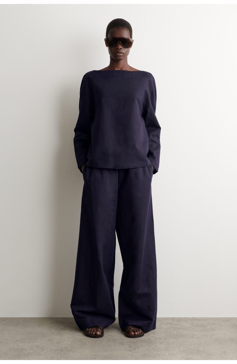 COS Boat-neck Linen Blouse, Alternate, color, Navy