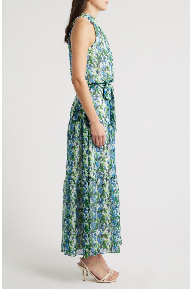 Floral Mock Neck Tiered Maxi Dress, Alternate, color, GREEN MULTI