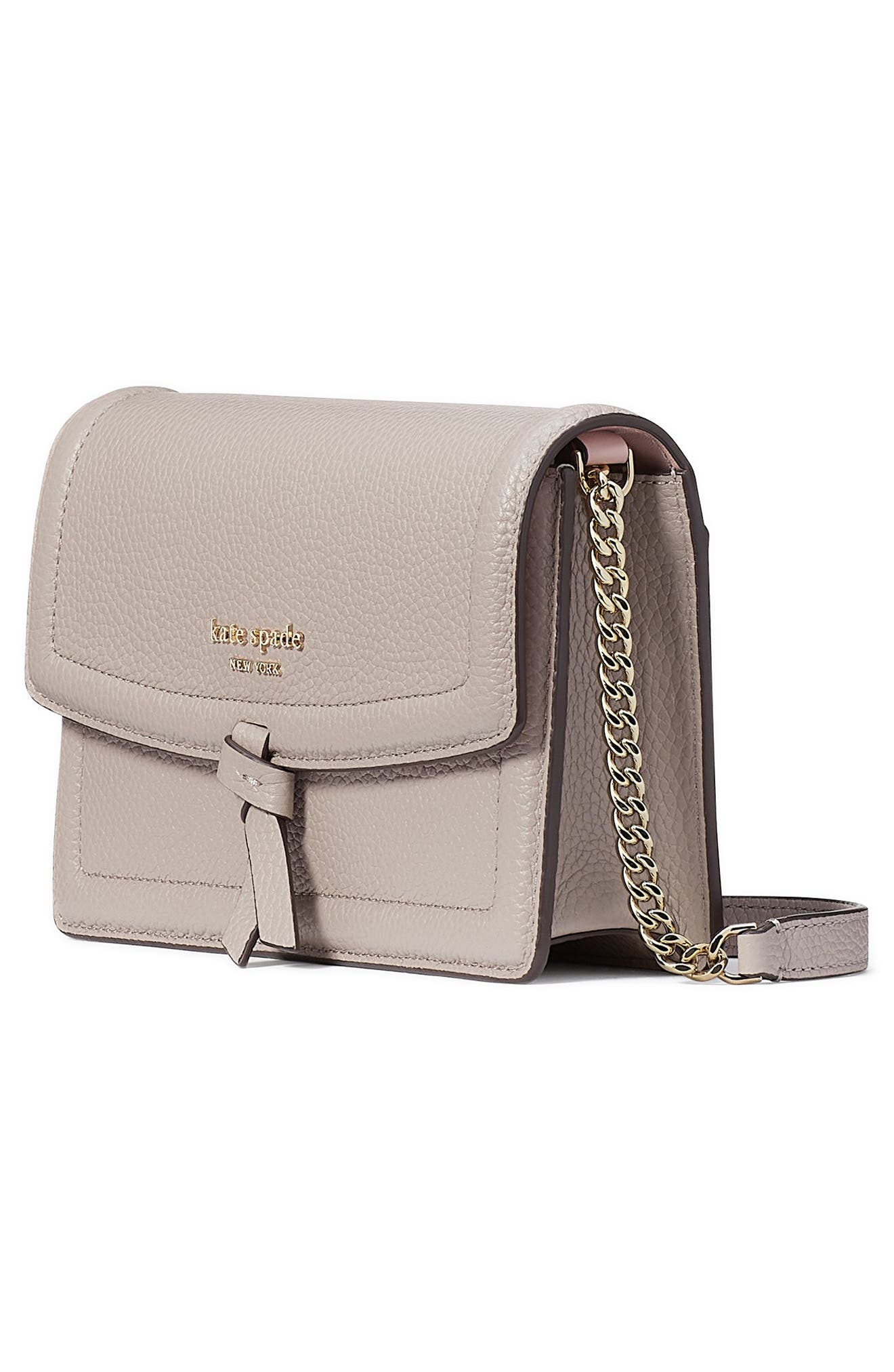 knott pebbled leather flap crossbody bag, Alternate, color, WARM TAUPE.