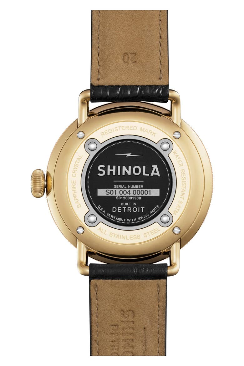 The Canfield Leather Strap Watch, 43mm, Alternate, color, BLACK/ WHITE/ GOLD