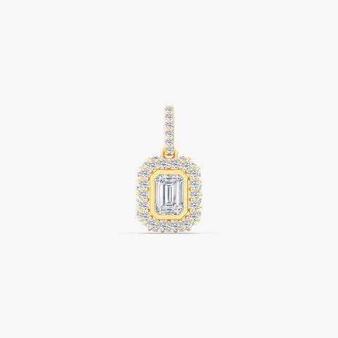 Emerald Pavé Domed Lab Diamond Pendant in 14K
