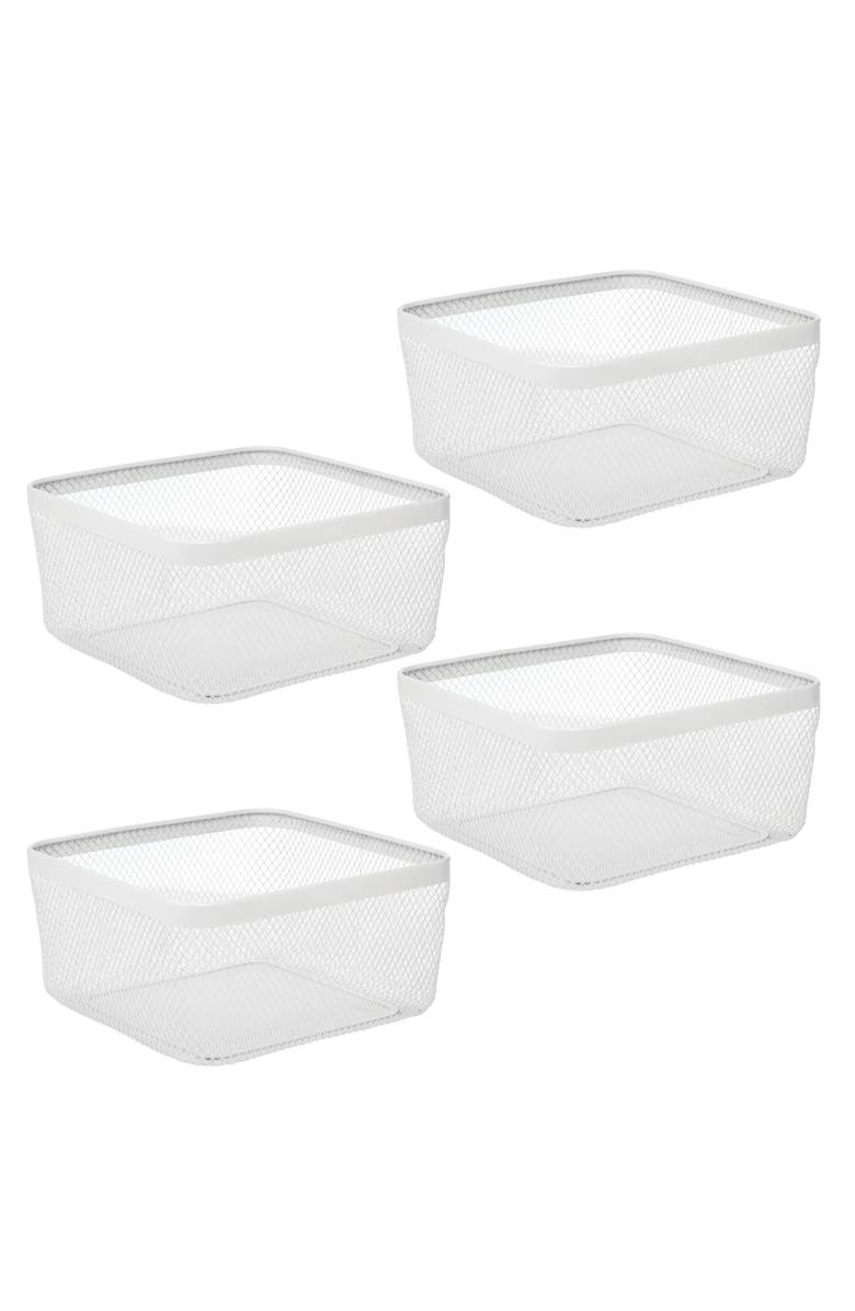 mDesign Metal Mesh Pantry Basket for Kitchen Storage - Set of 4 - White, Main, color, White