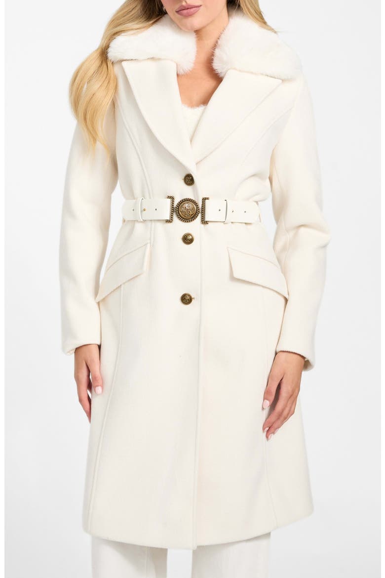 New Patrice Belted Coat with Removable Faux Fur Collar, Main, color, WHITE