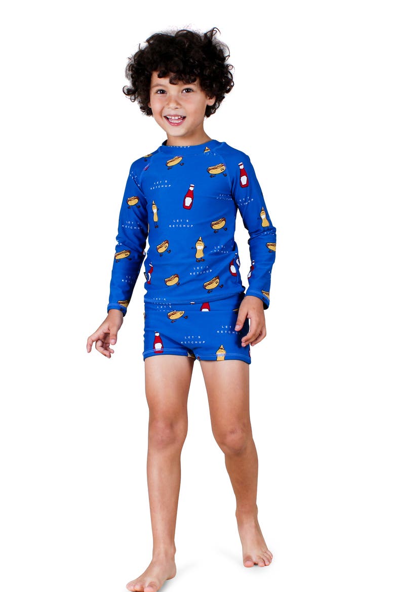 Ketchup Two-Piece Rashguard Swimsuit, Alternate, color, BLUE