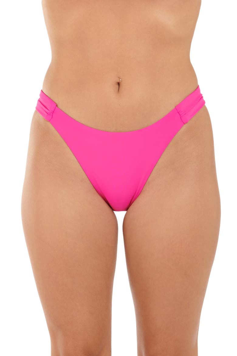 Solid Shirred Side Bikini Bottoms, Main, color, BRIGHT PINK