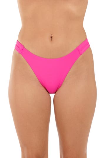 Citrus Solid Shirred Side Bikini Bottoms In Pink