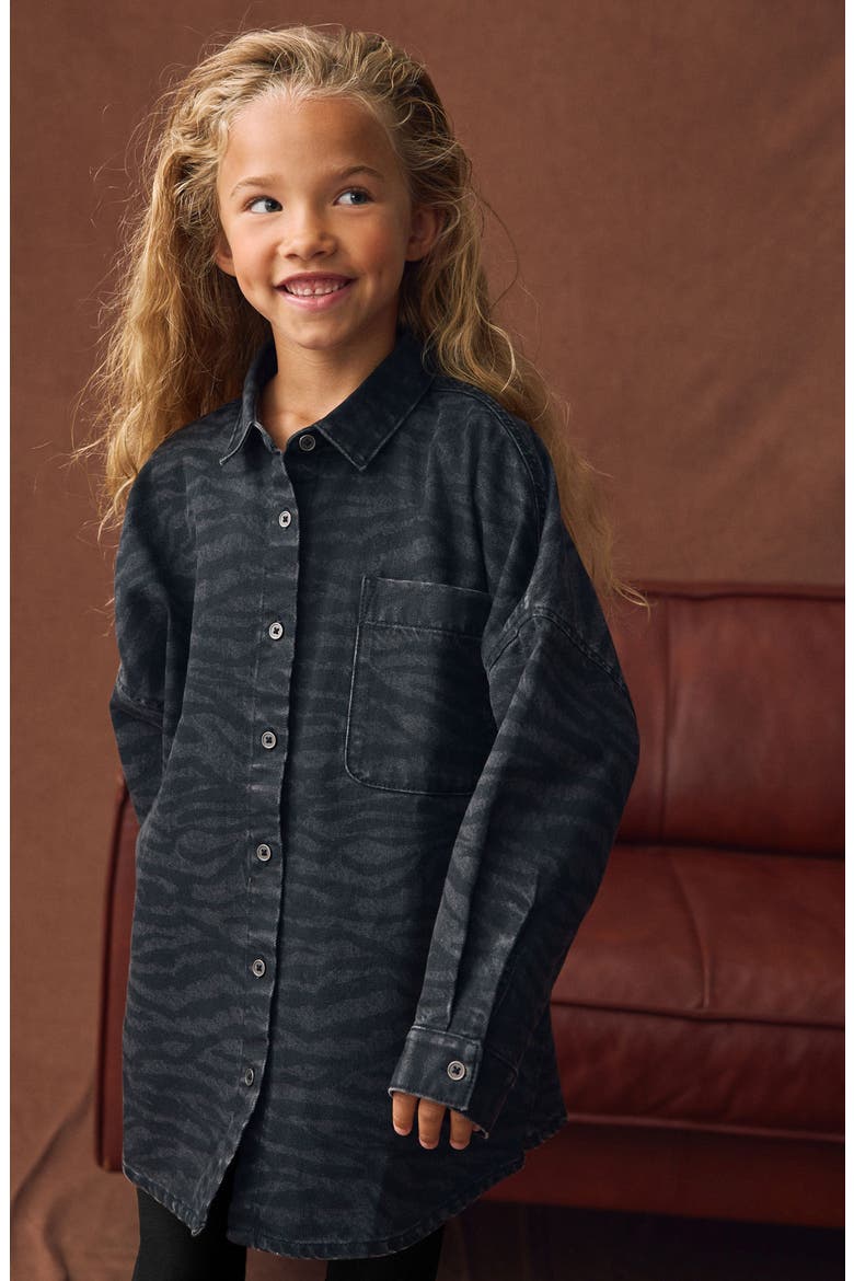 Kids' Zebra Denim Button-Up Shirt, Alternate, color, BLACK/GREY