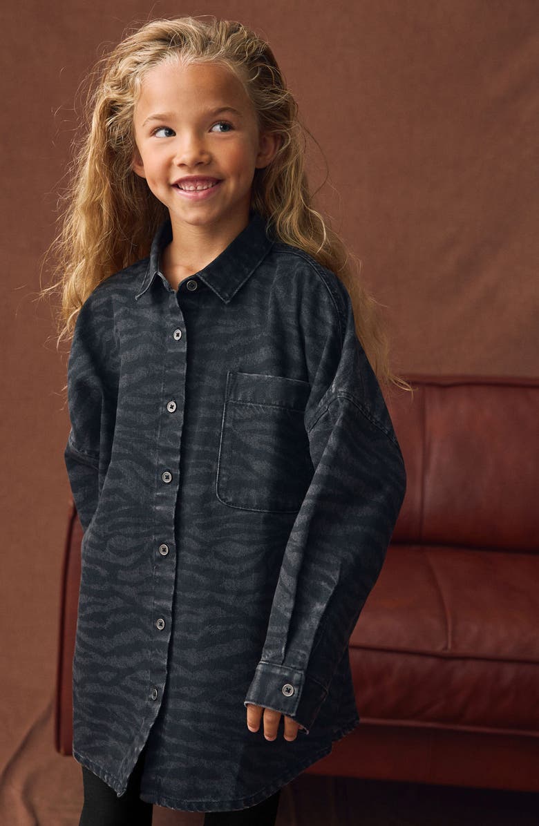 NEXT Kids' Zebra Denim Button-Up Shirt, Alternate, color, Black/Grey