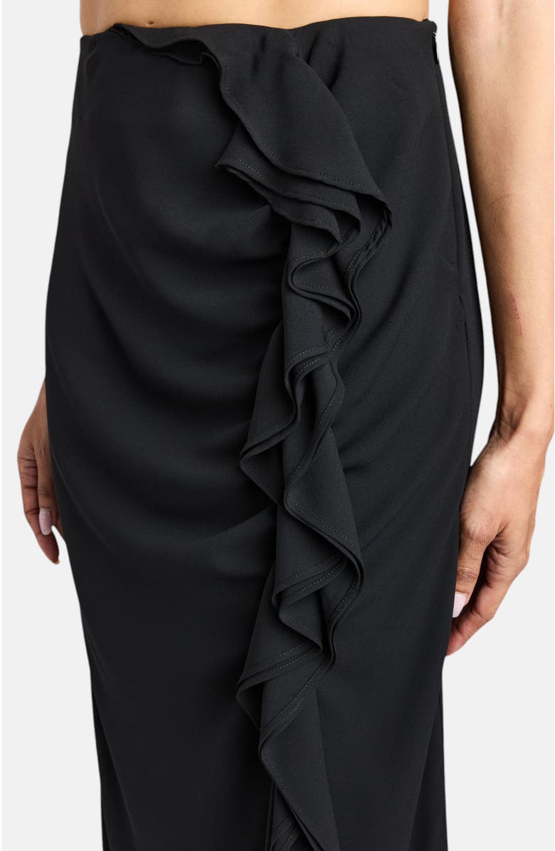 Santorelli Harley Midi Skirt with Asymmetrical Cascading Ruffle, Alternate, color, Black