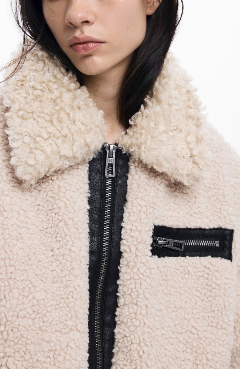Desigual Faux Shearling Bomber Jacket, Alternate, color, Beige